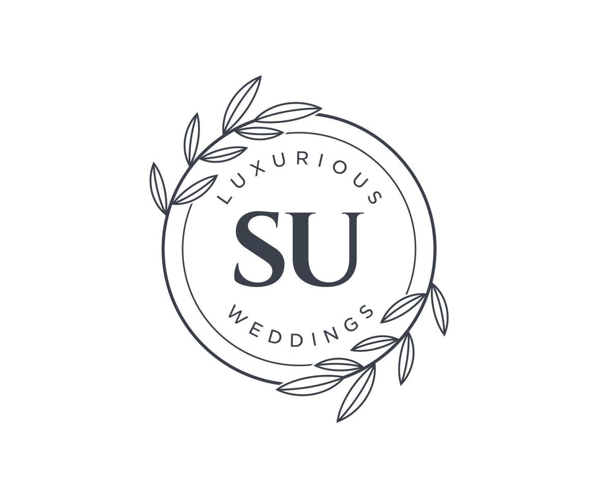SU Initials letter Wedding monogram logos template, hand drawn modern minimalistic and floral templates for Invitation cards, Save the Date, elegant identity. vector