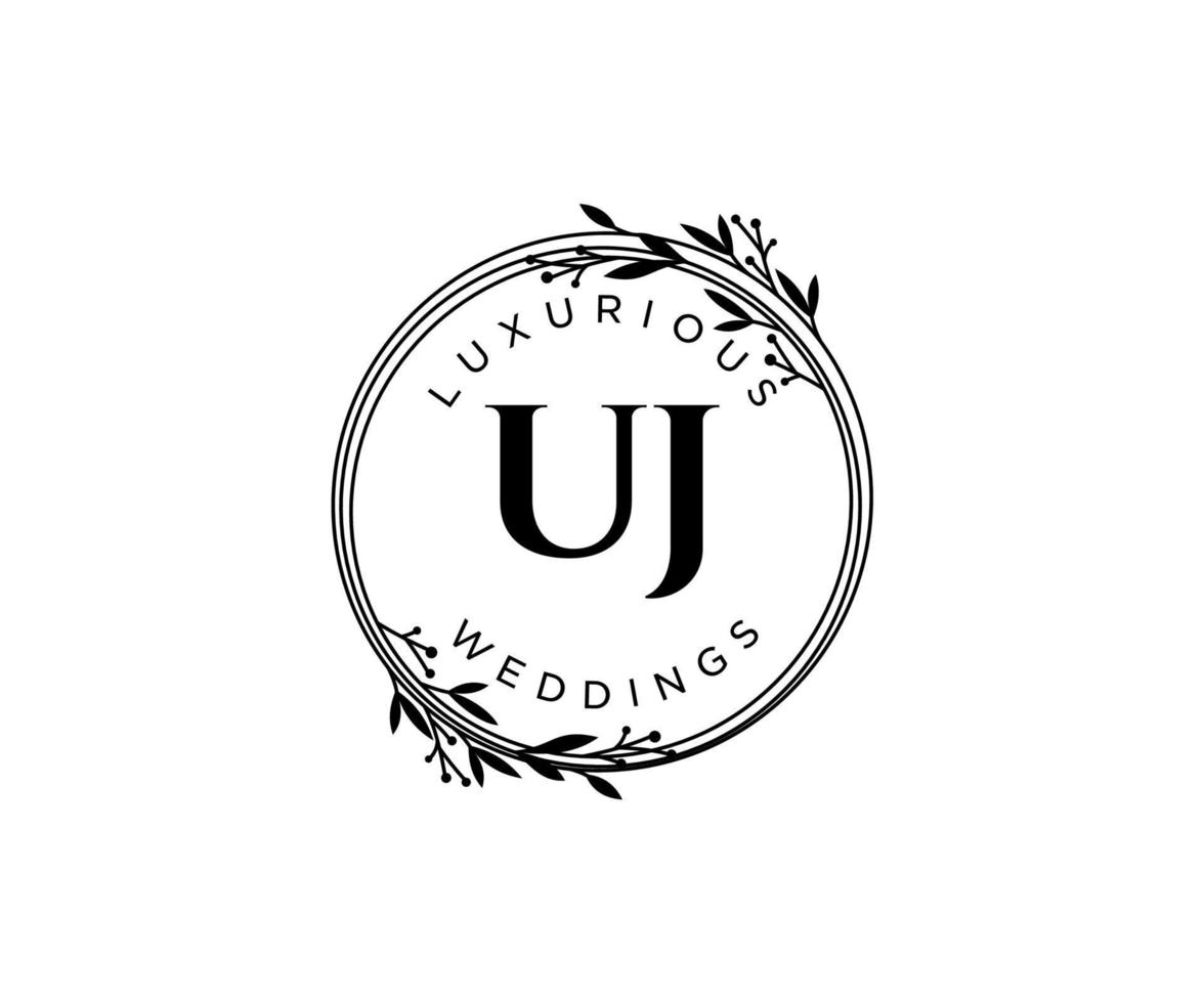 UJ Initials letter Wedding monogram logos template, hand drawn modern minimalistic and floral templates for Invitation cards, Save the Date, elegant identity. vector