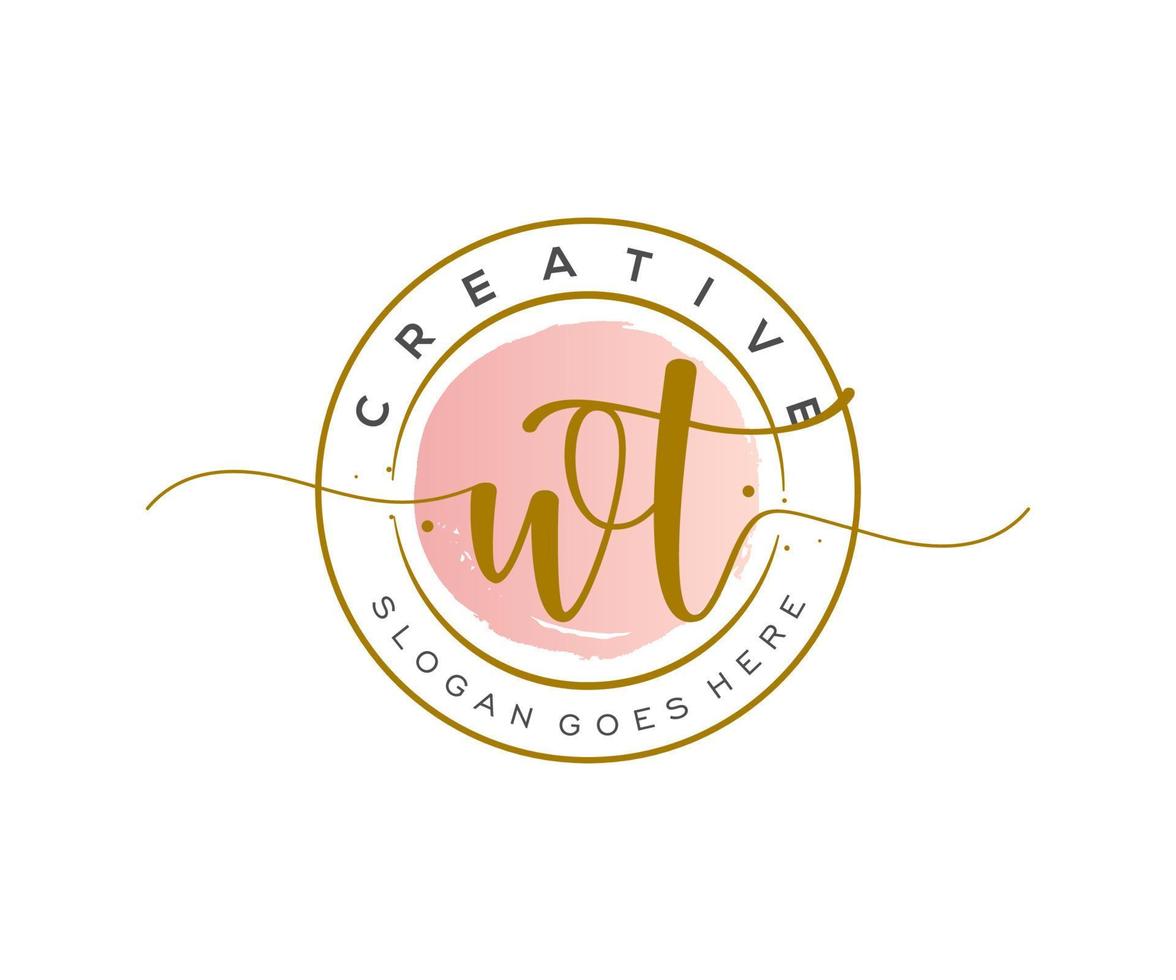 initial WT Feminine logo beauty monogram and elegant logo design, handwriting logo of initial signature, wedding, fashion, floral and botanical with creative template. vector