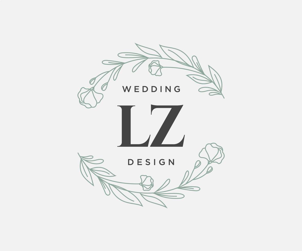 Colección de logotipos de monograma de boda con letras iniciales de lz, plantillas florales y minimalistas modernas dibujadas a mano para tarjetas de invitación, guardar la fecha, identidad elegante para restaurante, boutique, café en vector