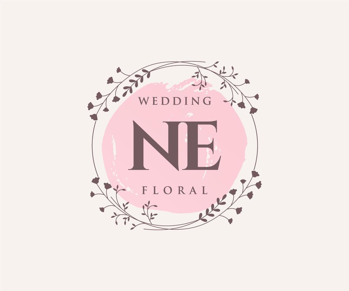 NE Initials letter Wedding monogram logos template, hand drawn modern minimalistic and floral templates for Invitation cards, Save the Date, elegant identity. vector