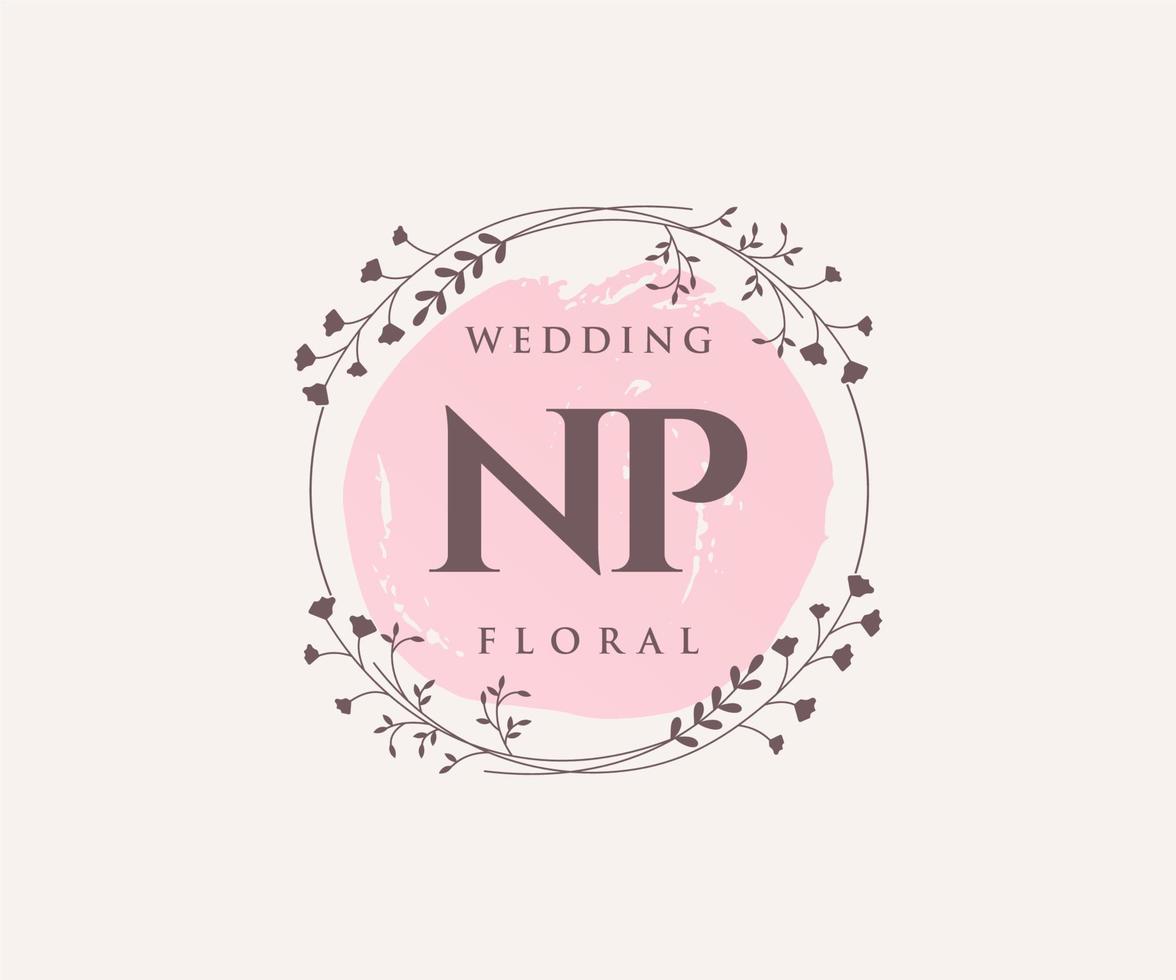 NP Initials letter Wedding monogram logos template, hand drawn modern minimalistic and floral templates for Invitation cards, Save the Date, elegant identity. vector