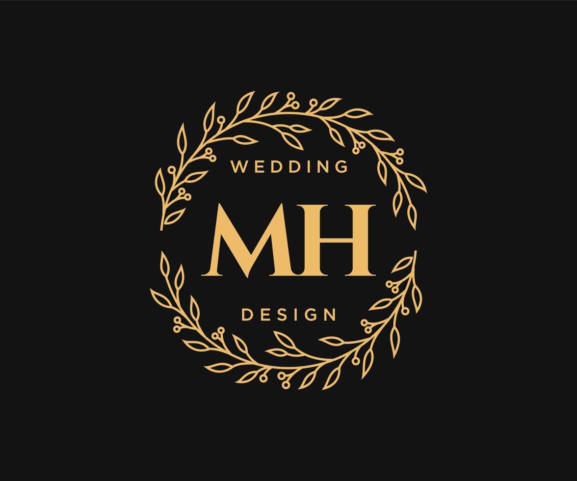 colección de logotipos de monograma de boda con letras iniciales mh, plantillas florales y minimalistas modernas dibujadas a mano para tarjetas de invitación, guardar la fecha, identidad elegante para restaurante, boutique, café en vector