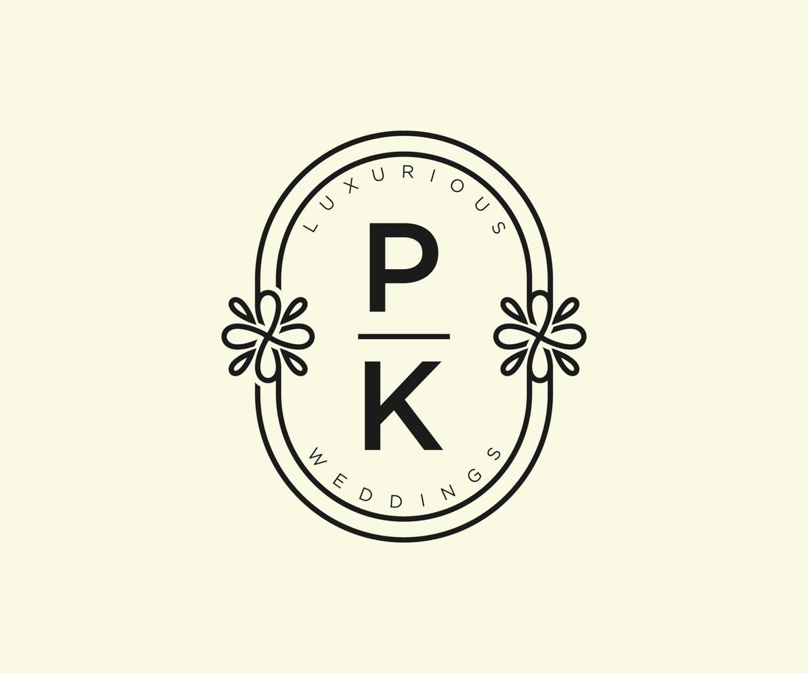 plantilla de logotipos de monograma de boda con letras iniciales pk, plantillas florales y minimalistas modernas dibujadas a mano para tarjetas de invitación, guardar la fecha, identidad elegante. vector