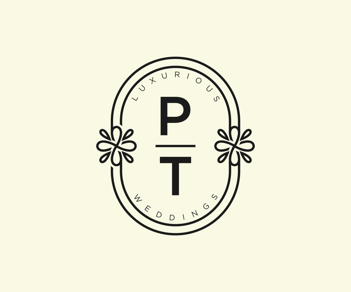 PT Initials letter Wedding monogram logos template, hand drawn modern minimalistic and floral templates for Invitation cards, Save the Date, elegant identity. vector