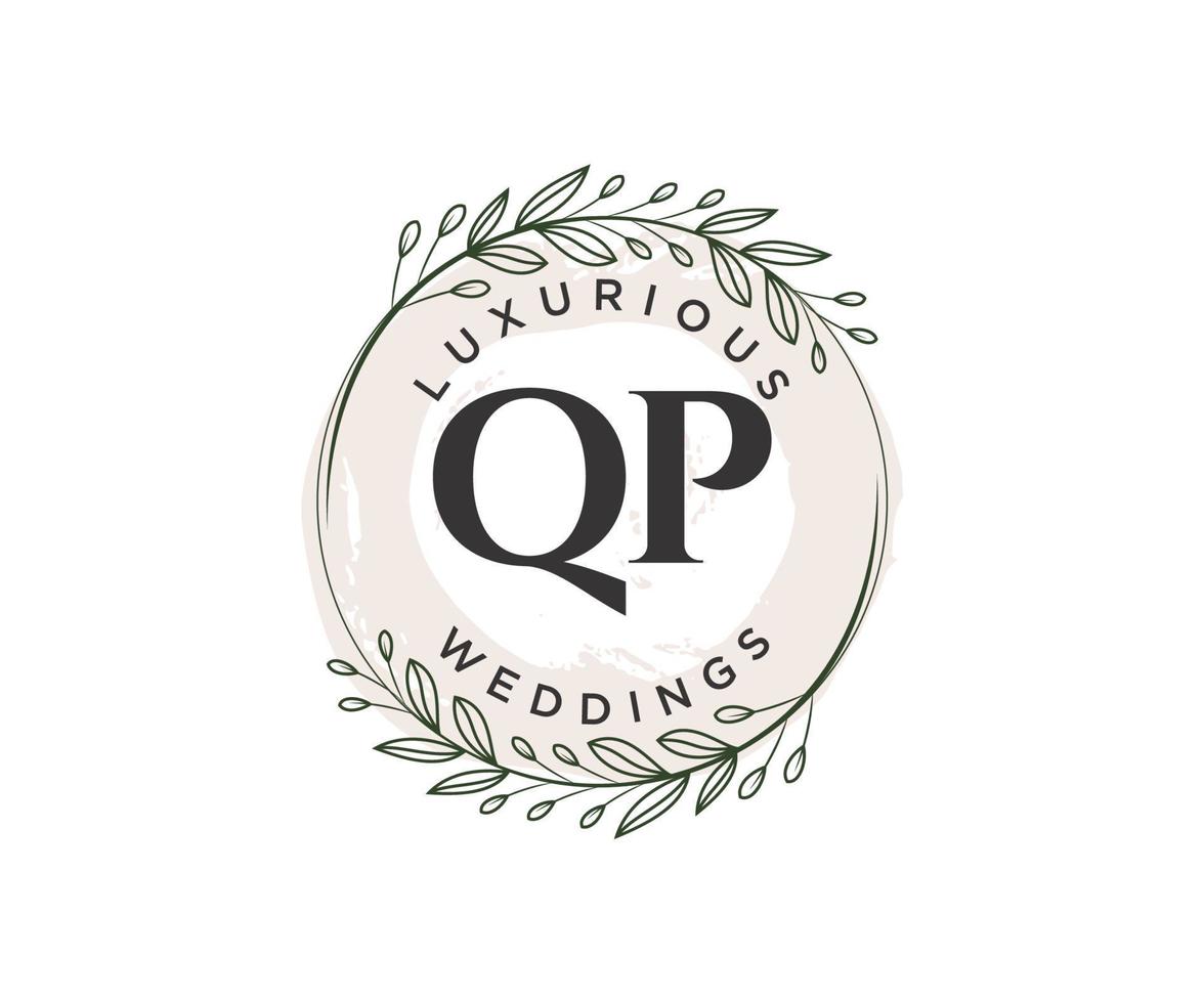 QP Initials letter Wedding monogram logos template, hand drawn modern minimalistic and floral templates for Invitation cards, Save the Date, elegant identity. vector