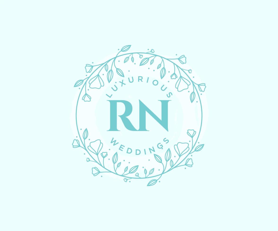 RN Initials letter Wedding monogram logos template, hand drawn modern minimalistic and floral templates for Invitation cards, Save the Date, elegant identity. vector