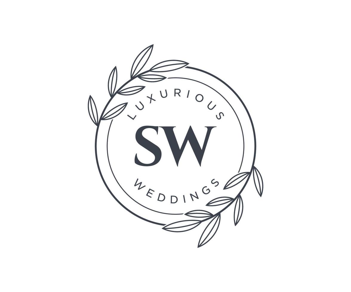 SW Initials letter Wedding monogram logos template, hand drawn modern minimalistic and floral templates for Invitation cards, Save the Date, elegant identity. vector