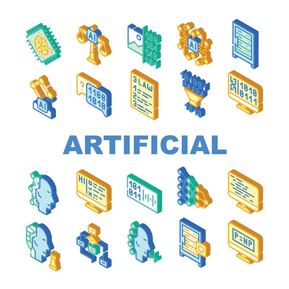 Artificial Intelligence System Icons Set isolated illustration vector