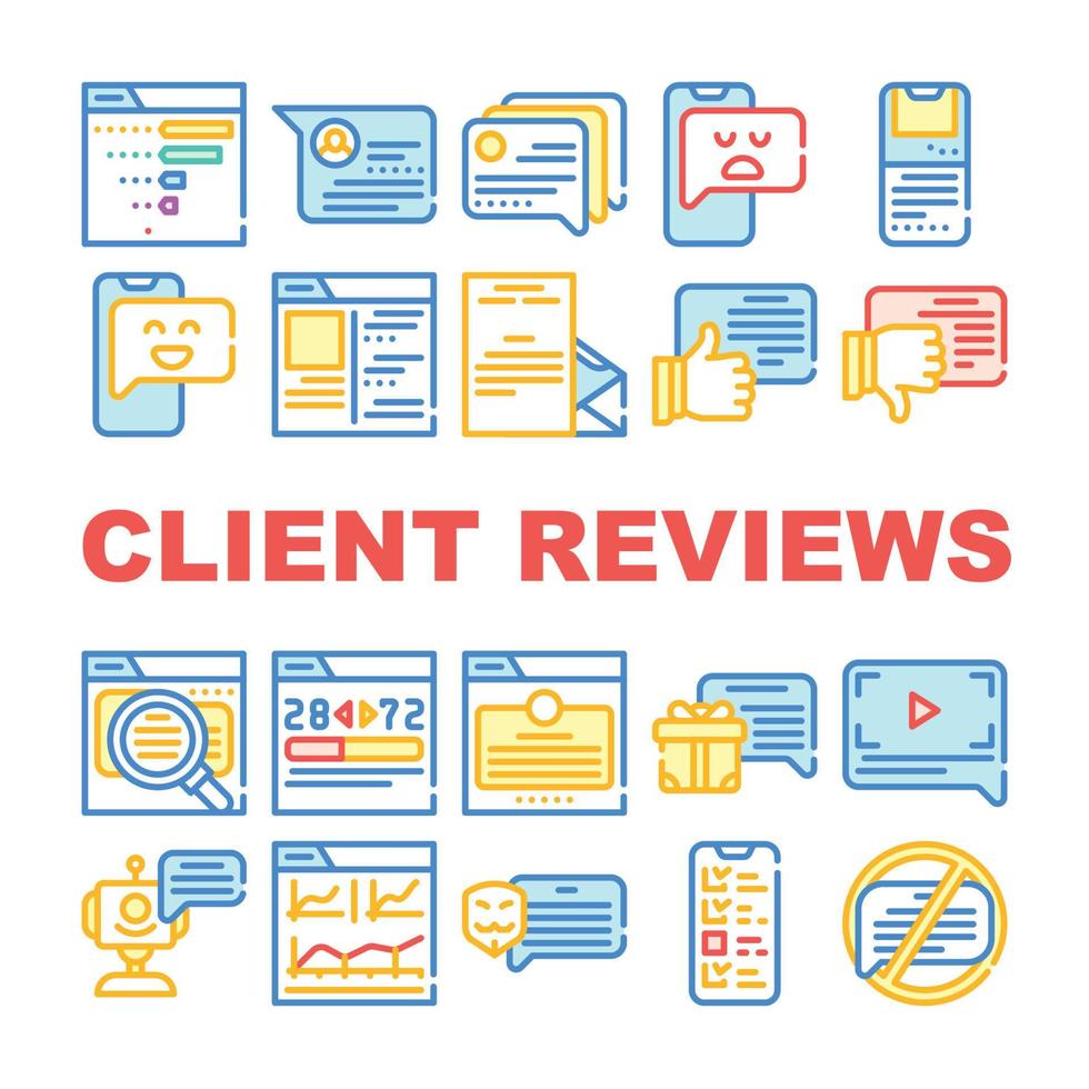 Client Review Feedback Collection Icons Set Vector