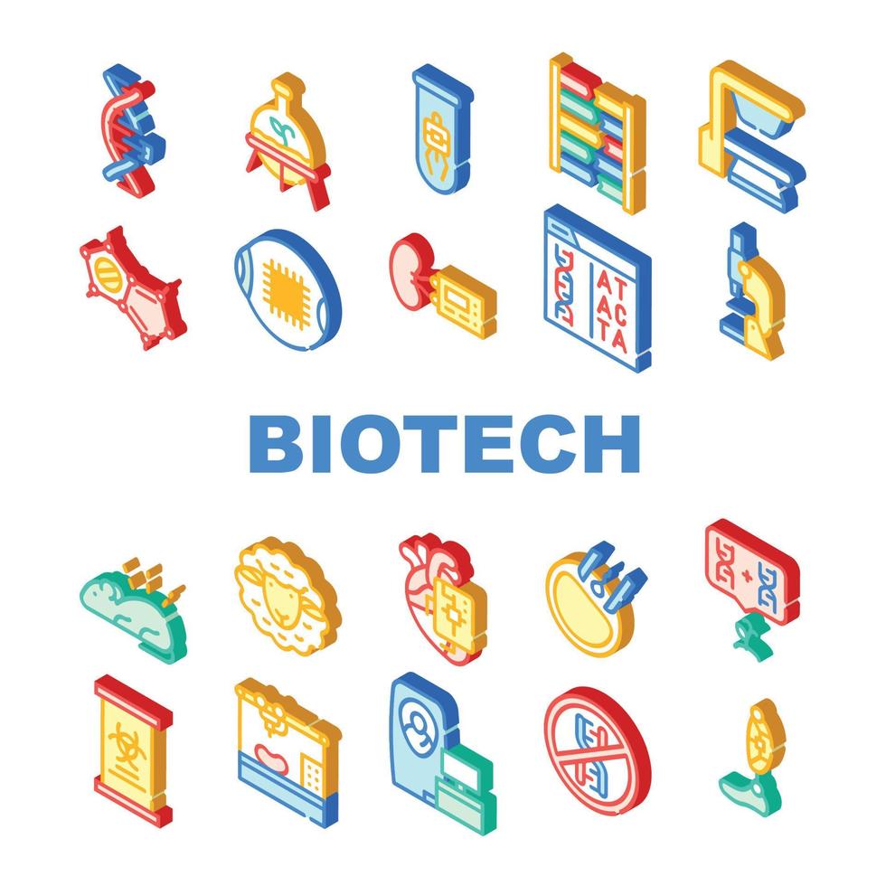 iconos de colección de tecnología biotecnológica establecen ilustraciones vectoriales vector