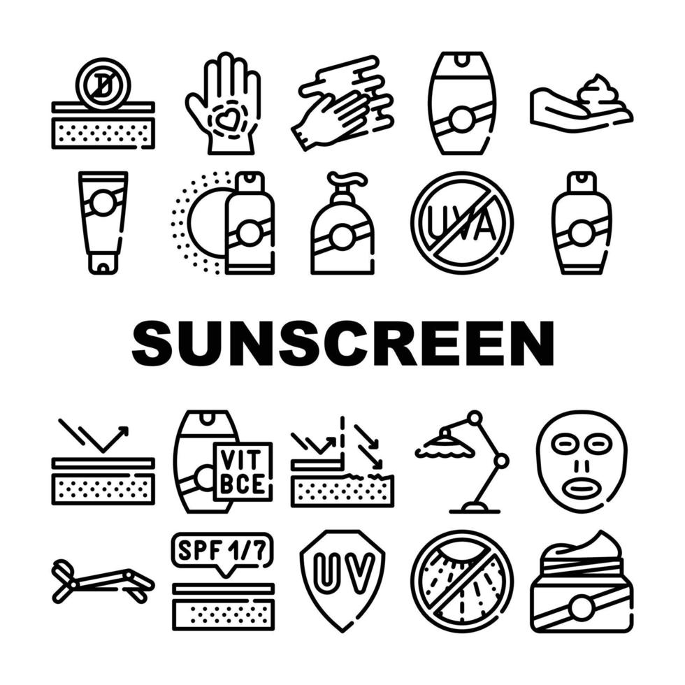 Sunscreen Protection Collection Icons Set isolated illustration vector