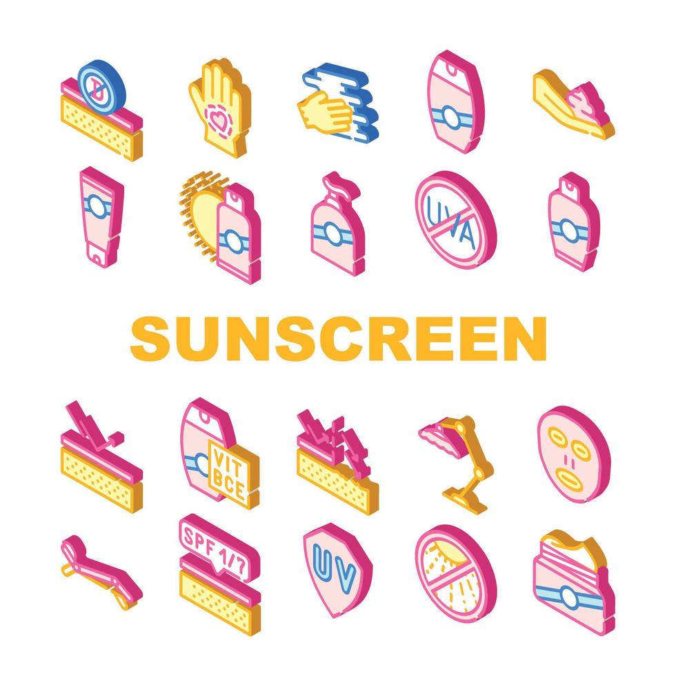 Sunscreen Protection Collection Icons Set isolated illustration vector