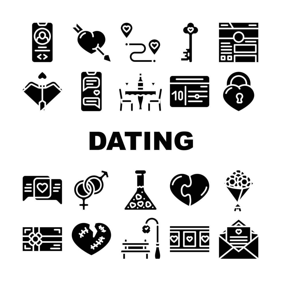 Dating Love Romantic Collection Icons Set Vector