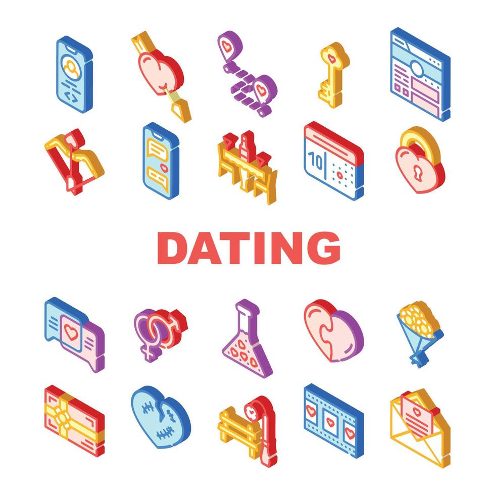 Dating Love Romantic Collection Icons Set Vector