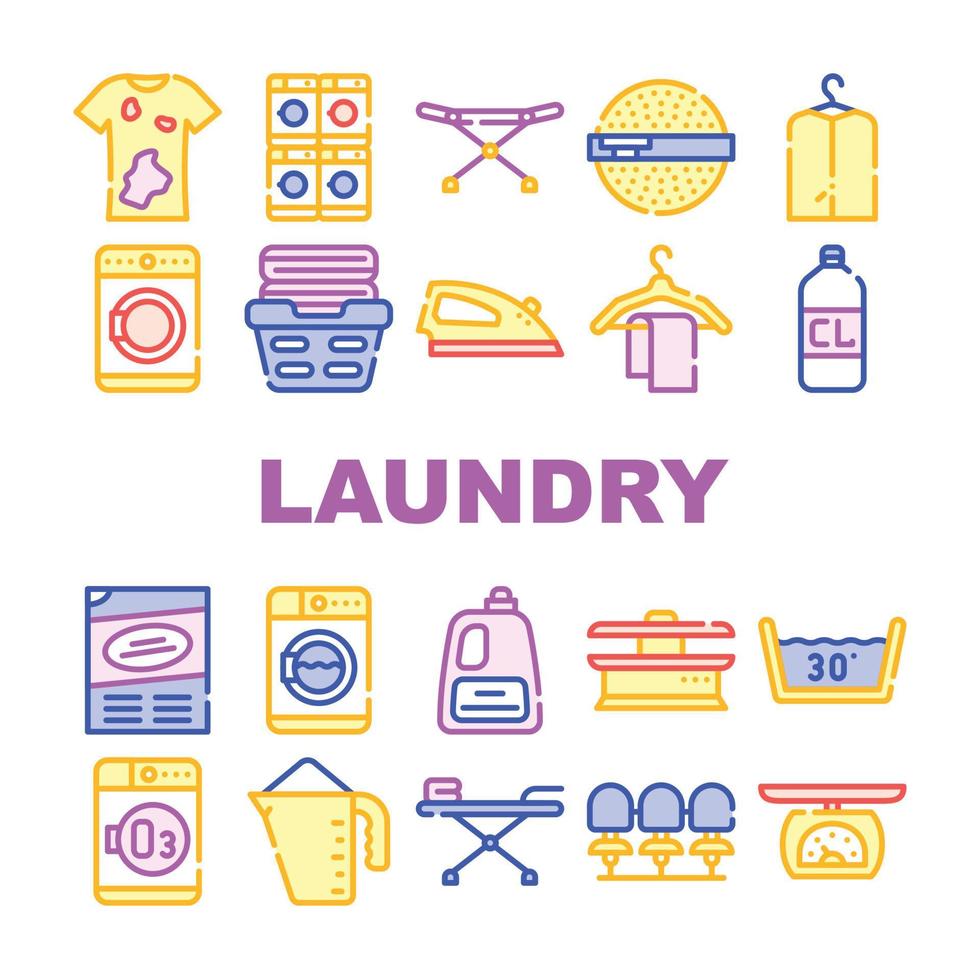 Laundry Service Tool Collection Icons Set Vector