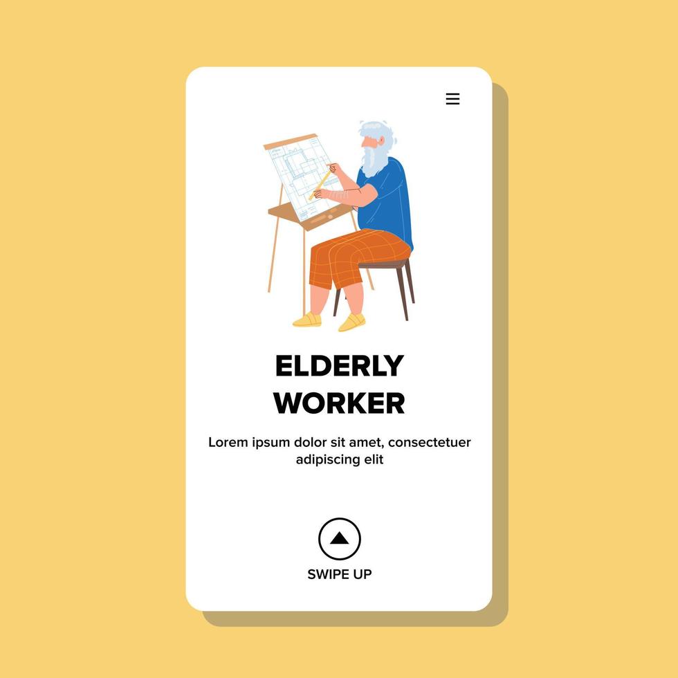 Elderly Worker Man Design Building Plan Vector