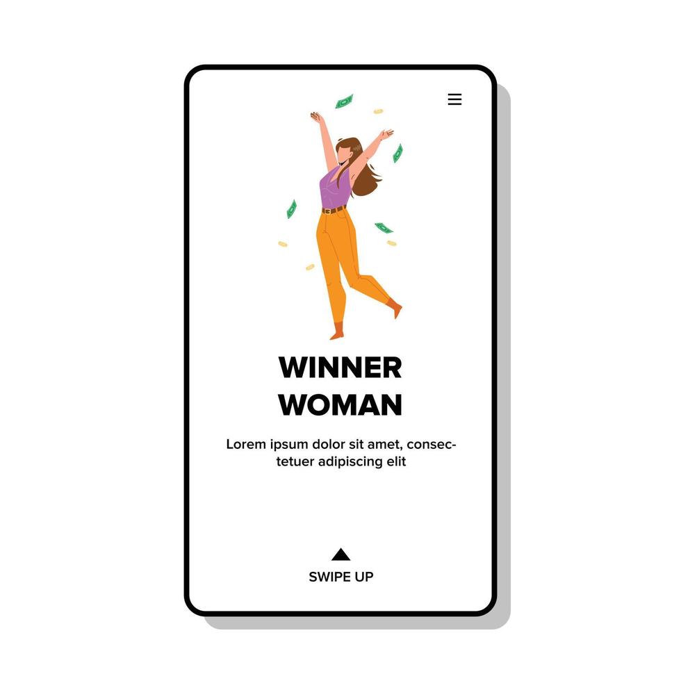 Winner Woman Celebrate Won Money Prize Vector