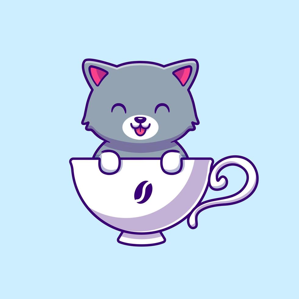 lindo gato en taza café dibujos animados vector icono ilustración. concepto de icono de bebida animal vector premium aislado. estilo de dibujos animados plana