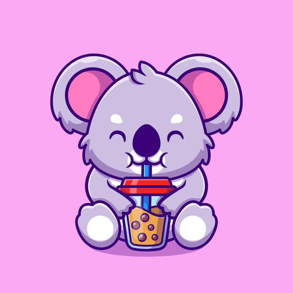 lindo koala bebida boba leche taza de té dibujos animados vector icono ilustración. concepto de icono de comida y bebida animal vector premium aislado. estilo de dibujos animados plana