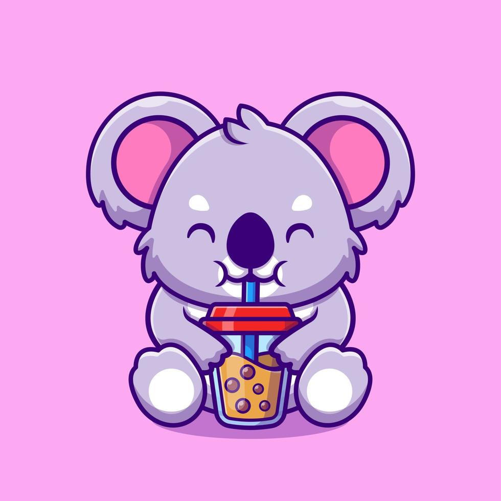 Cute Koala Drink Boba Milk Tea Cup Cartoon Vector Icon Illustration.  Animal Food And Drink Icon Concept Isolated Premium Vector. Flat  Cartoon Style