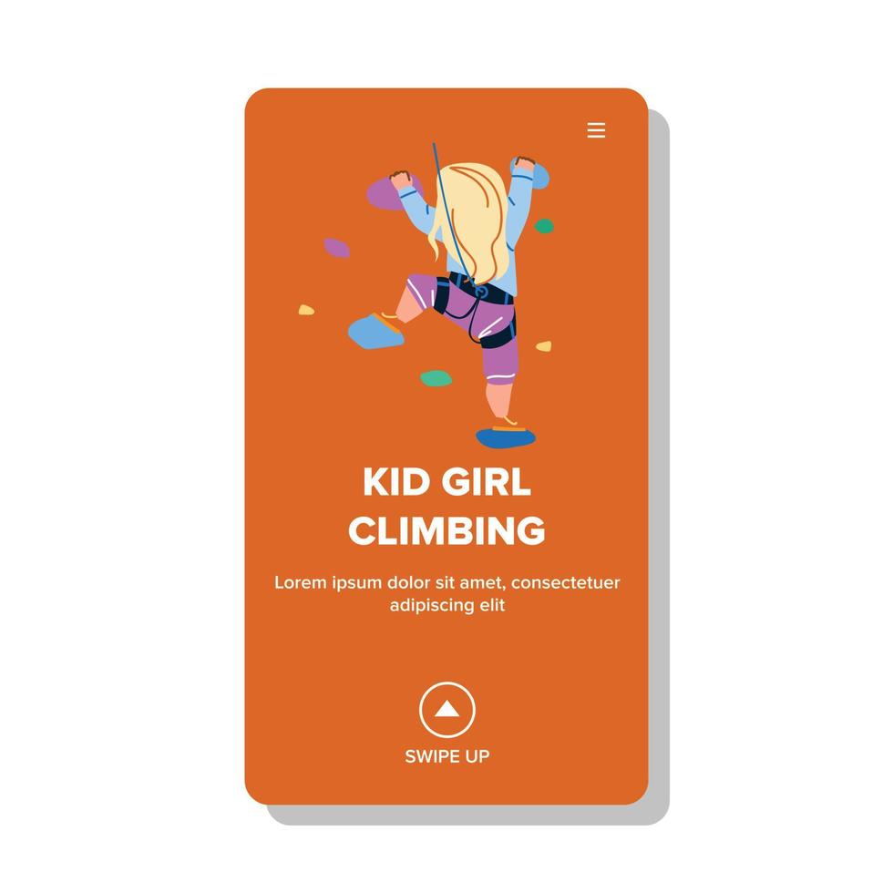 Kid Girl Climbing Exercise On Rock Wall Vector