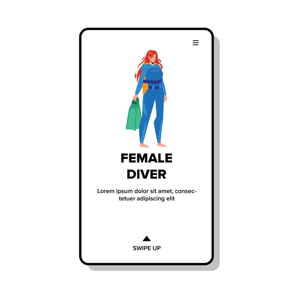 Female Diver Holding Flippers Accessory Vector