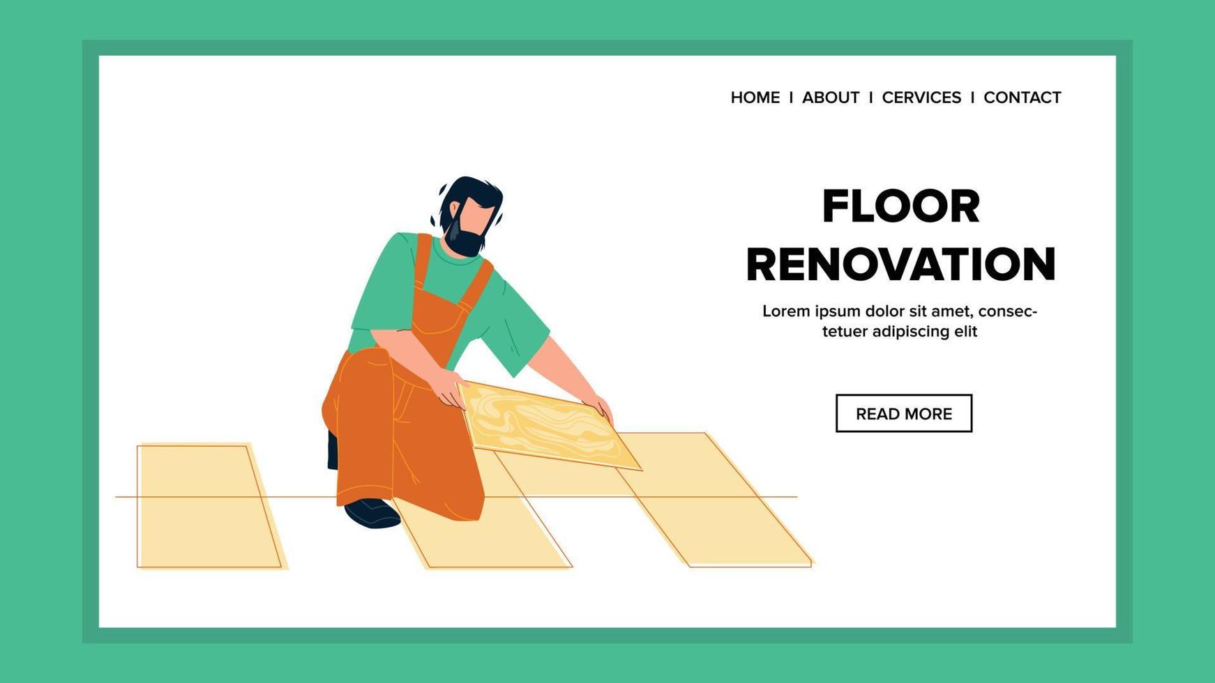 Floor Renovation Make Young Man Builder Vector