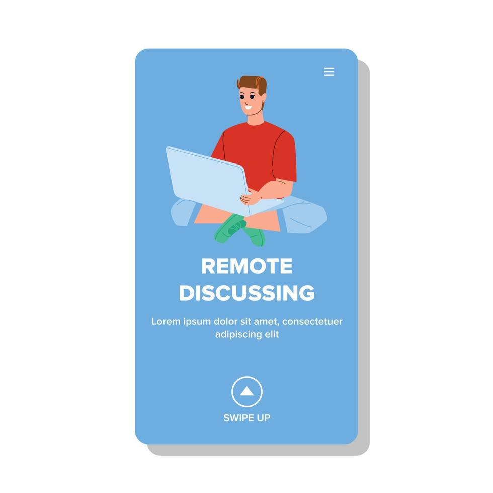 Online Remote Discussing Man With Colleague Vector