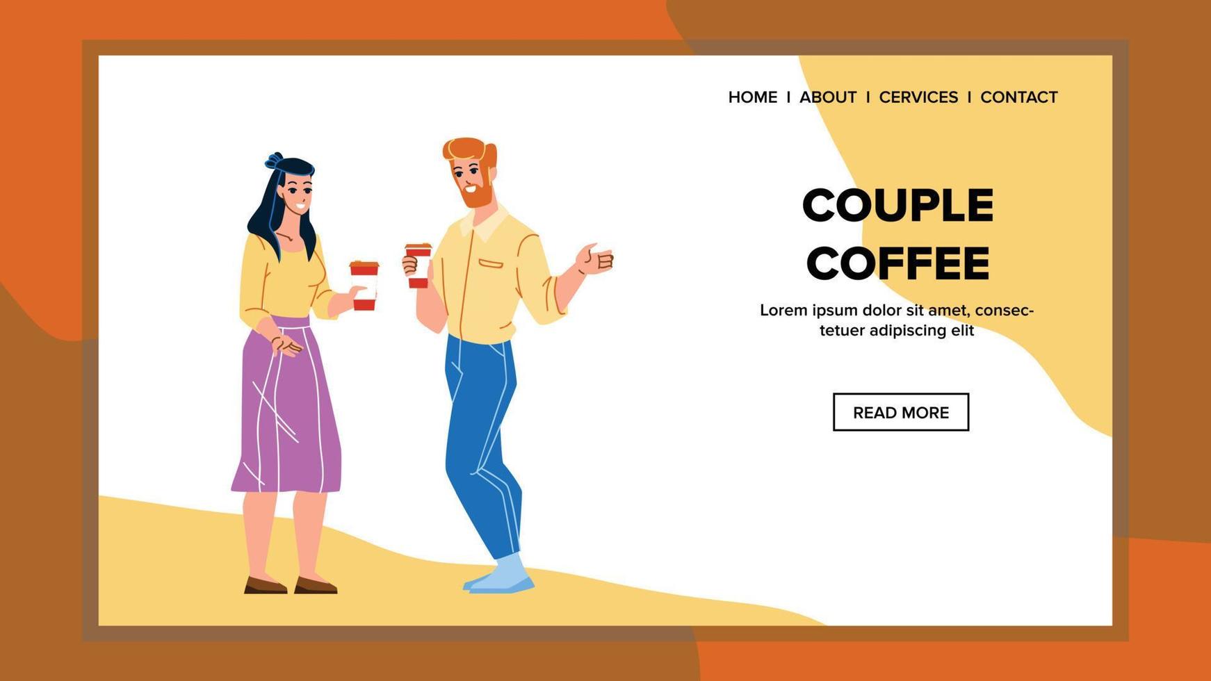 Couple Coffee Drink And Speak Together Vector