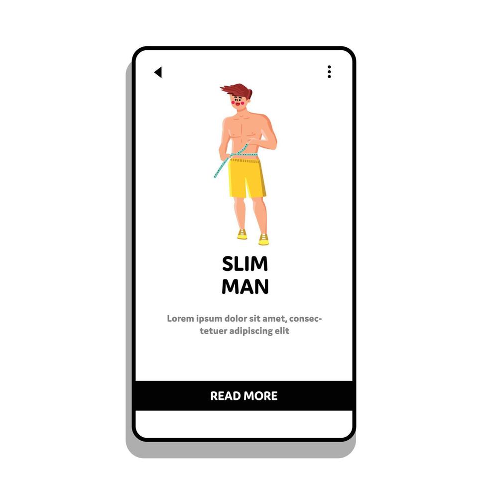 Slim Man Sportsman Measuring Waistline Vector