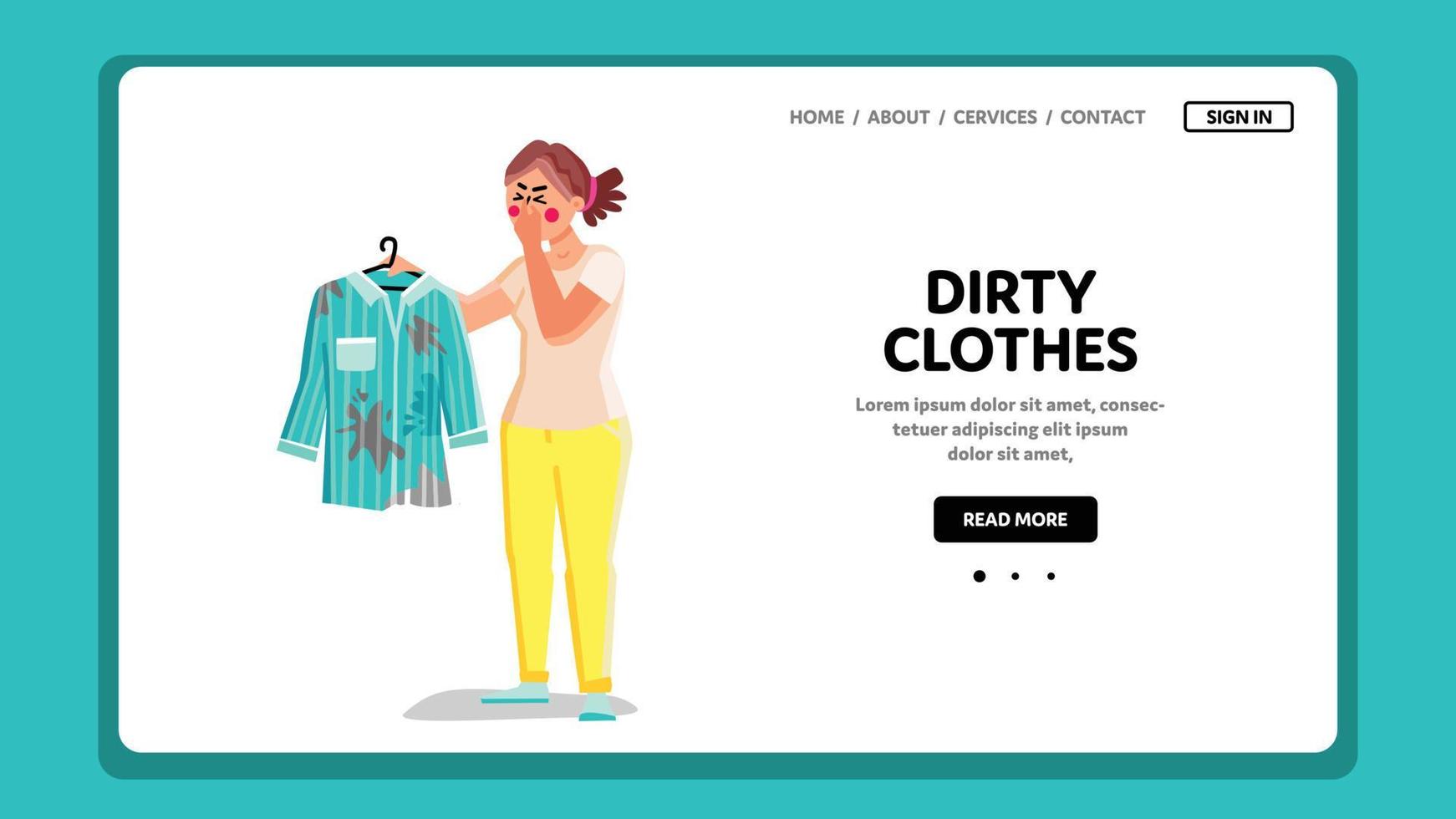 Dirty Clothes Holding Woman With Disgust Vector