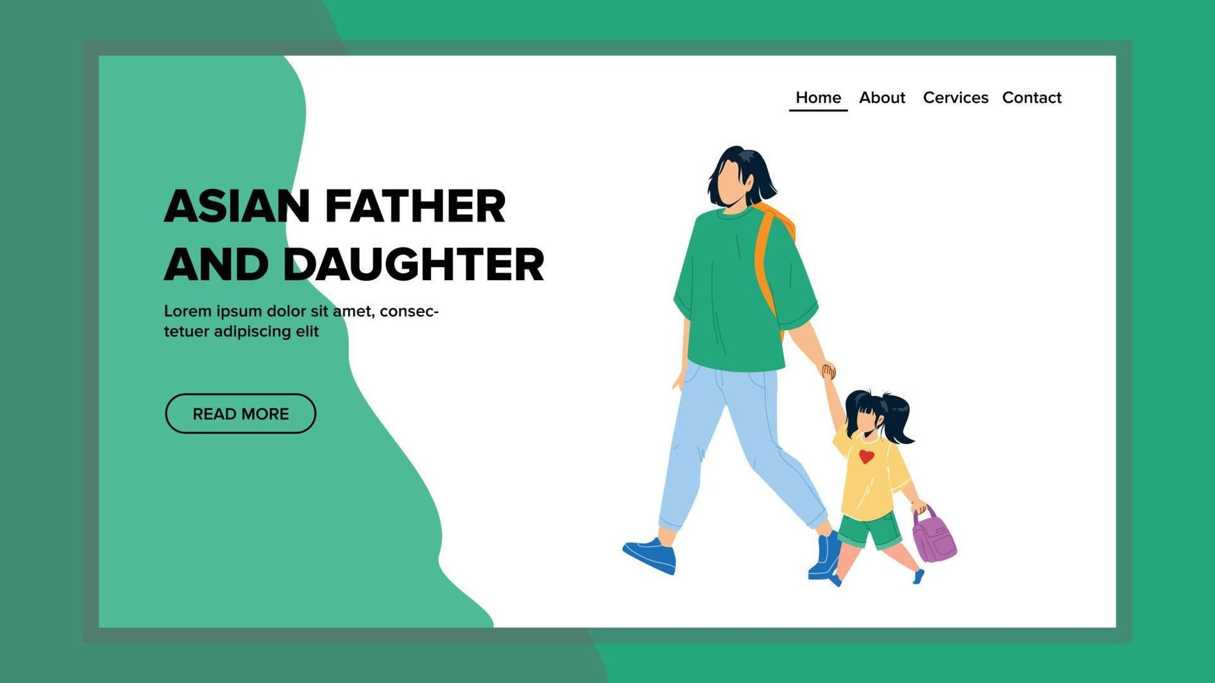 Asian Father And Daughter Walking Together Vector