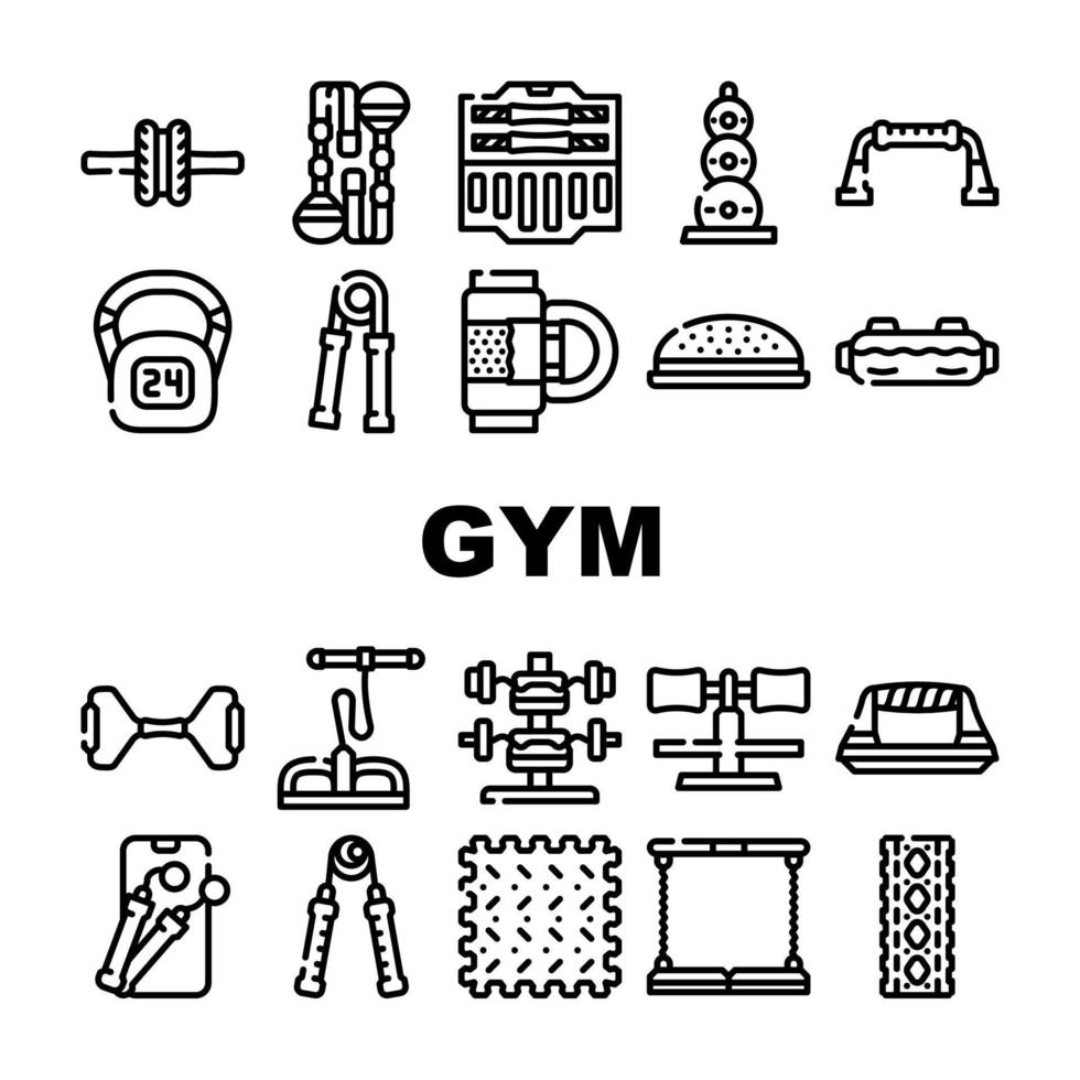 conjunto de iconos de colección de equipos de gimnasio en casa vector
