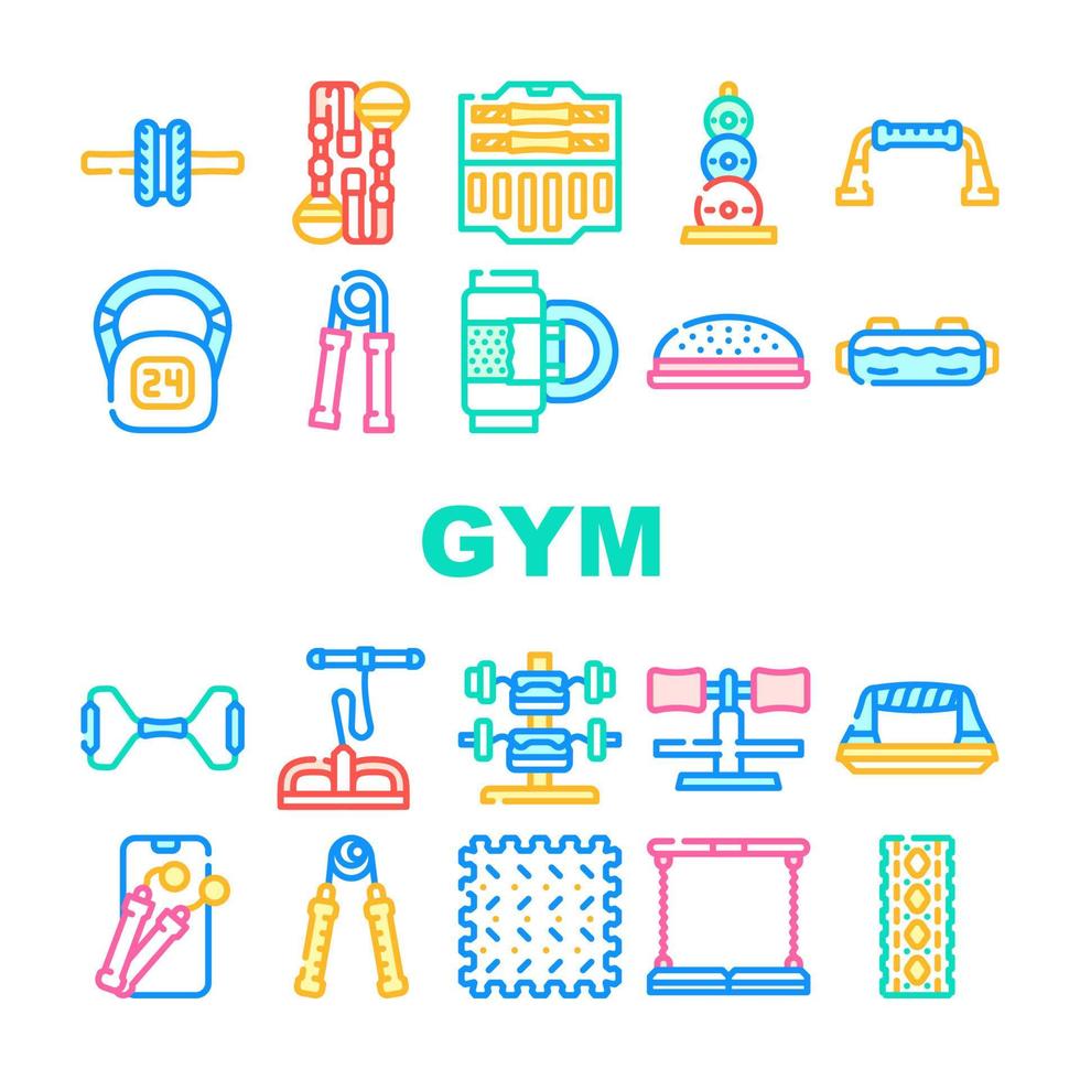 Home Gym Equipment Collection Icons Set Vector