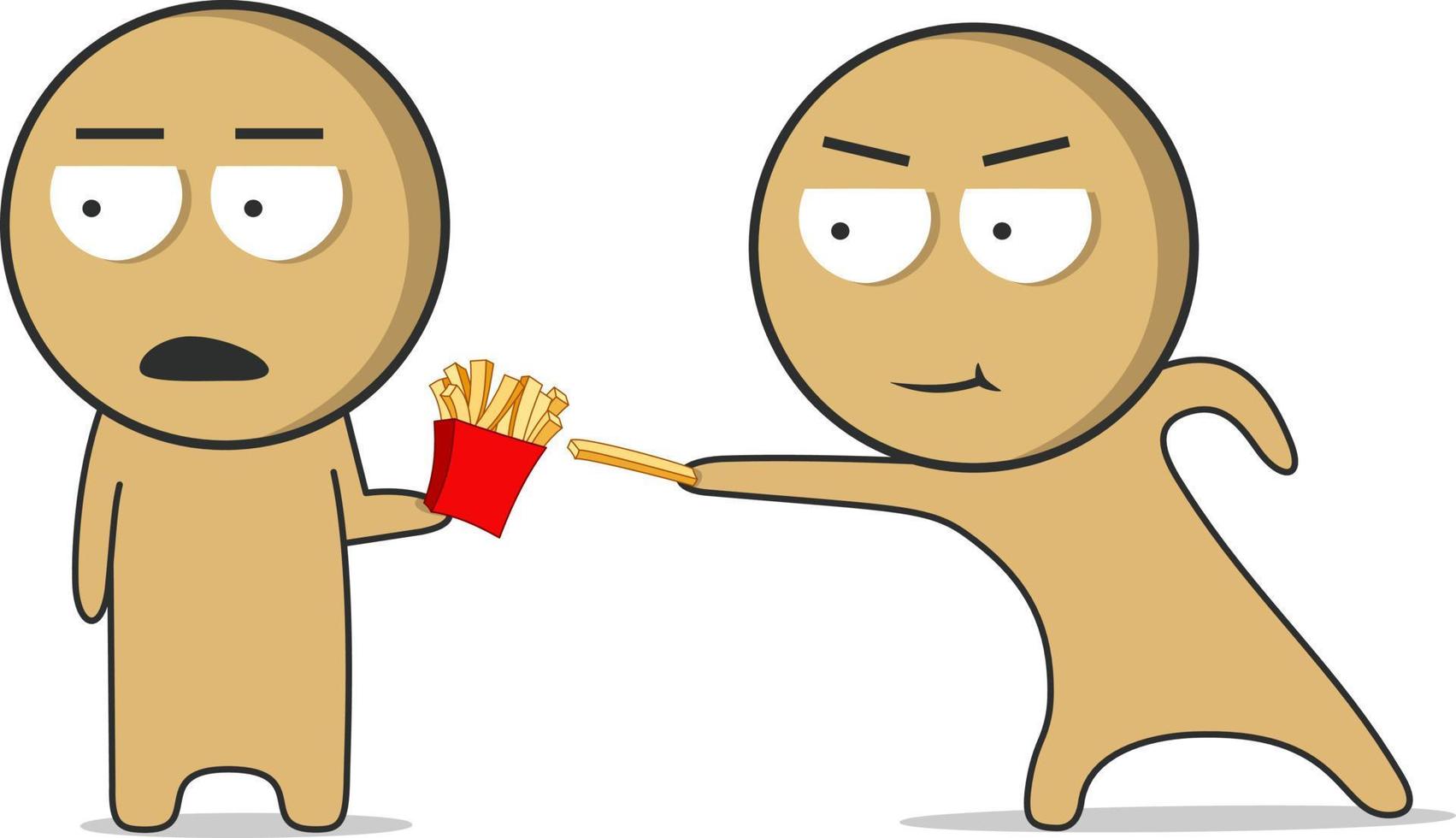 Man with french fries in his hand vector