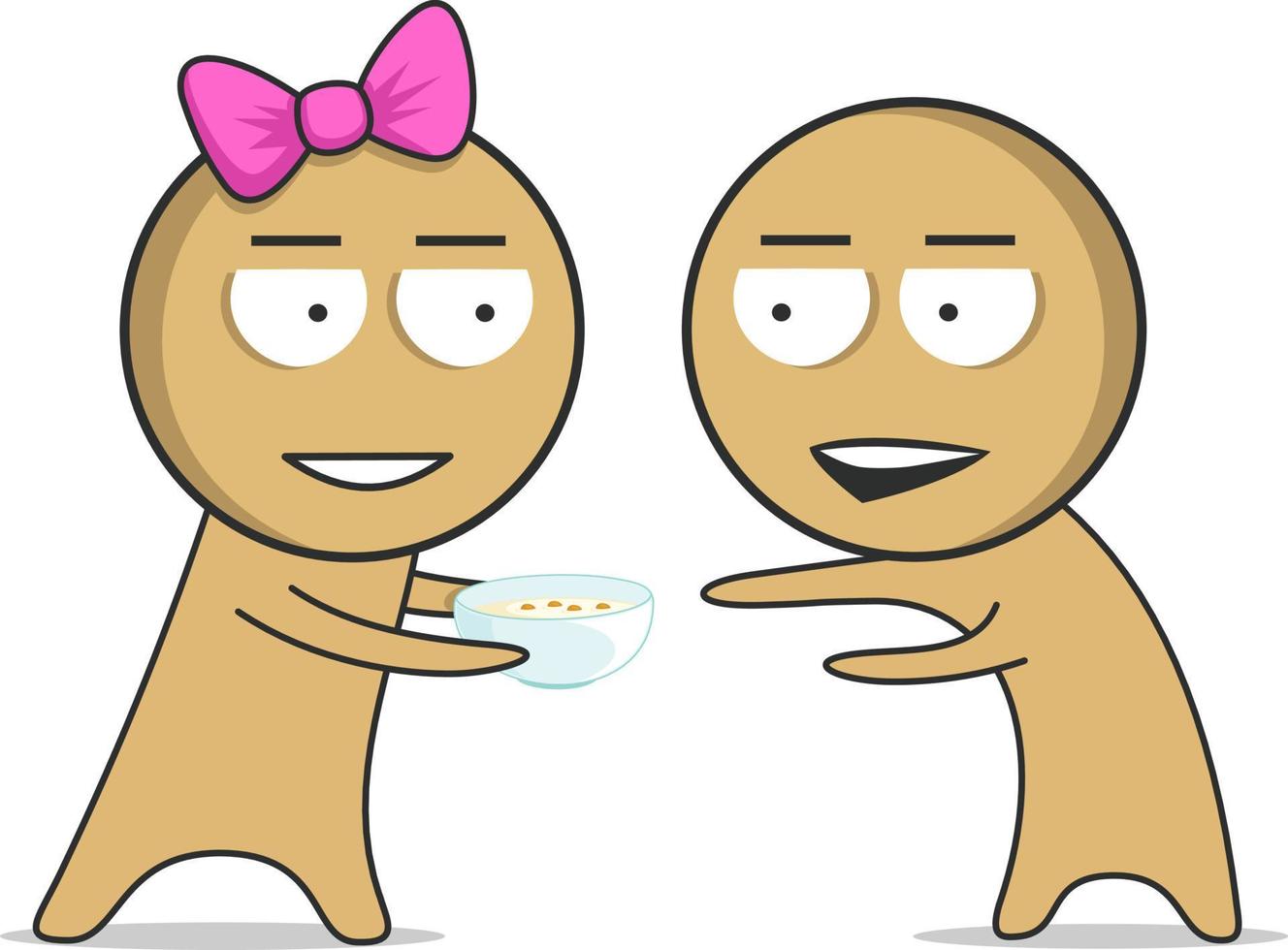 The girl gives the boy a plate of food vector