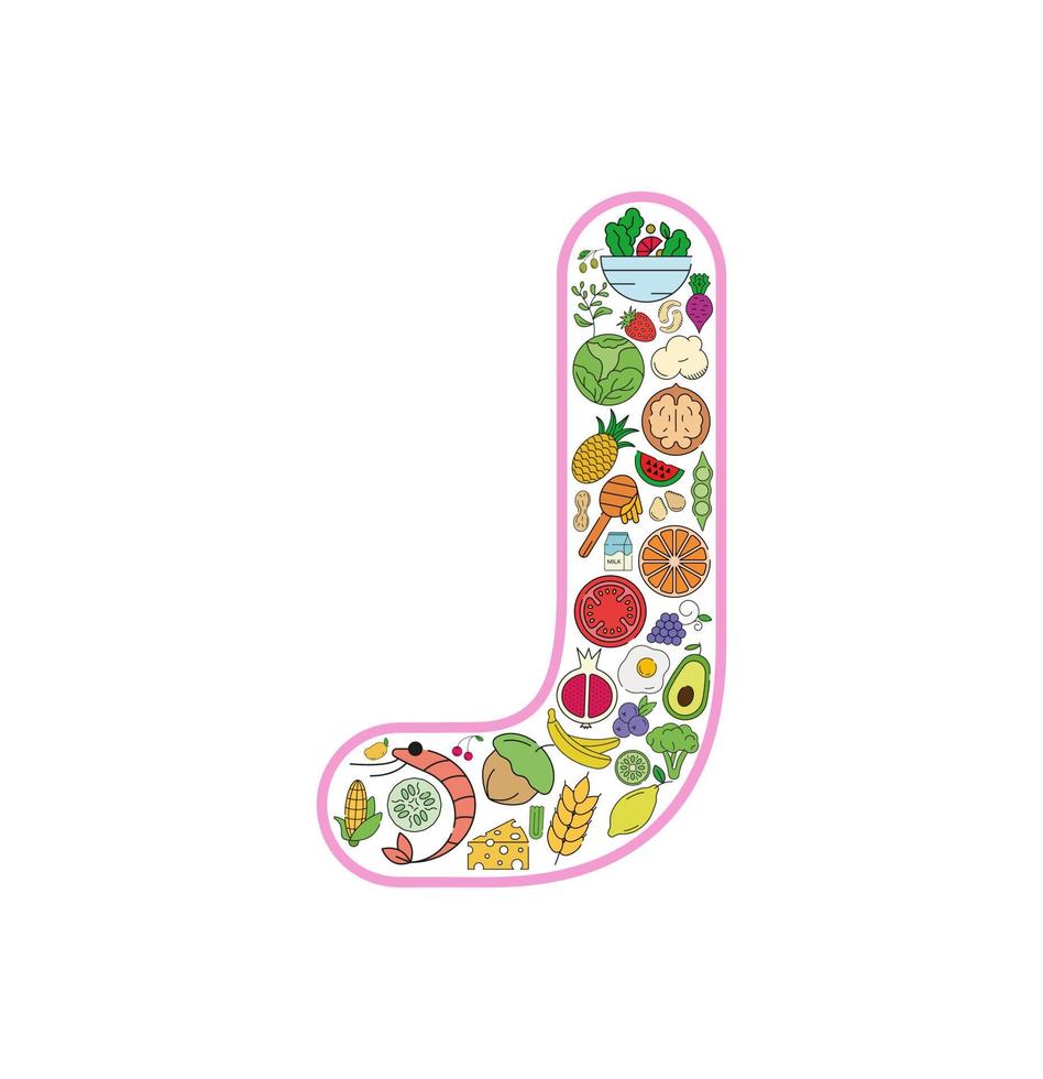 Food and drink collage icon set from letter J. Vector set of essential allergens and diet line icons. Editable food icon set.