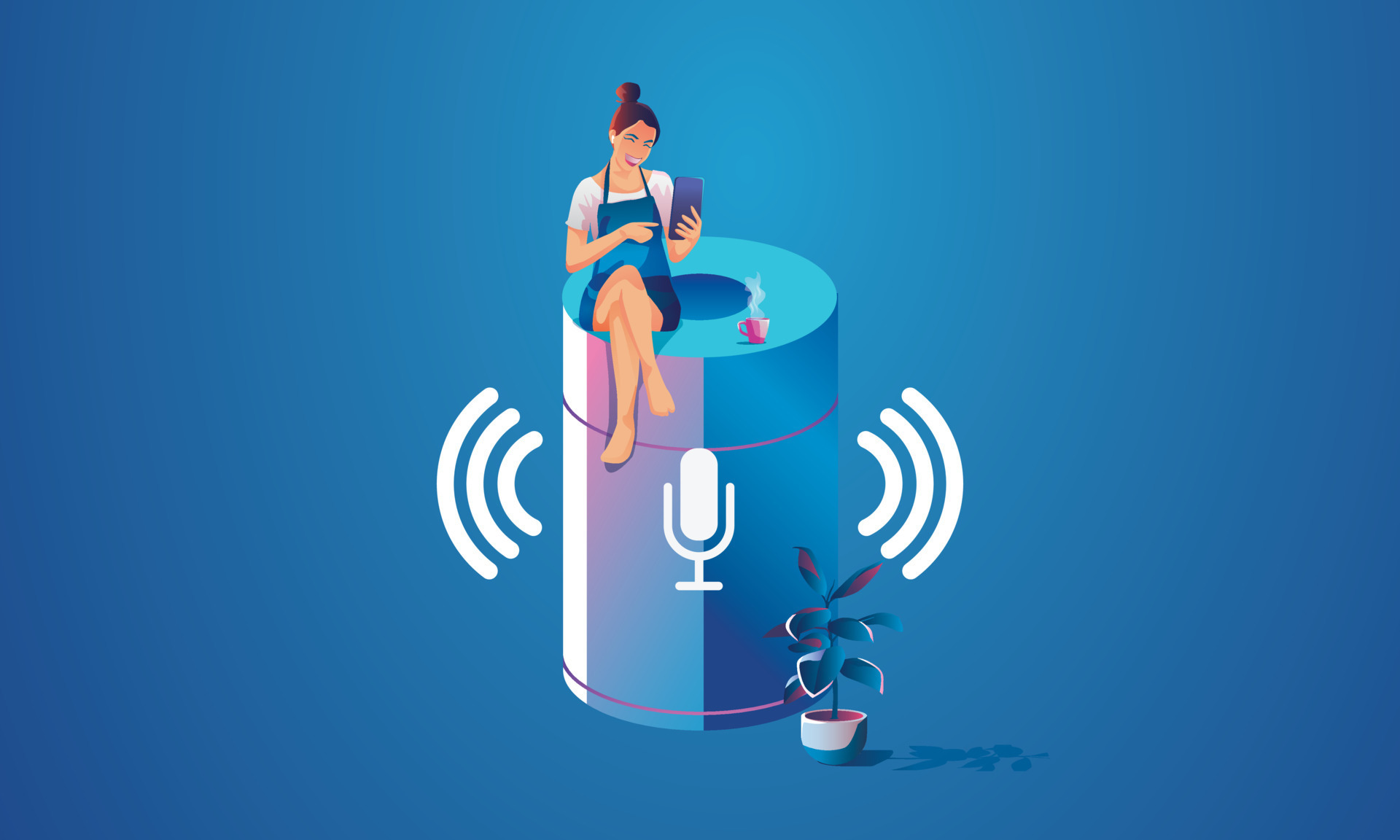 women use smart device recognizes voice commands and manages smart