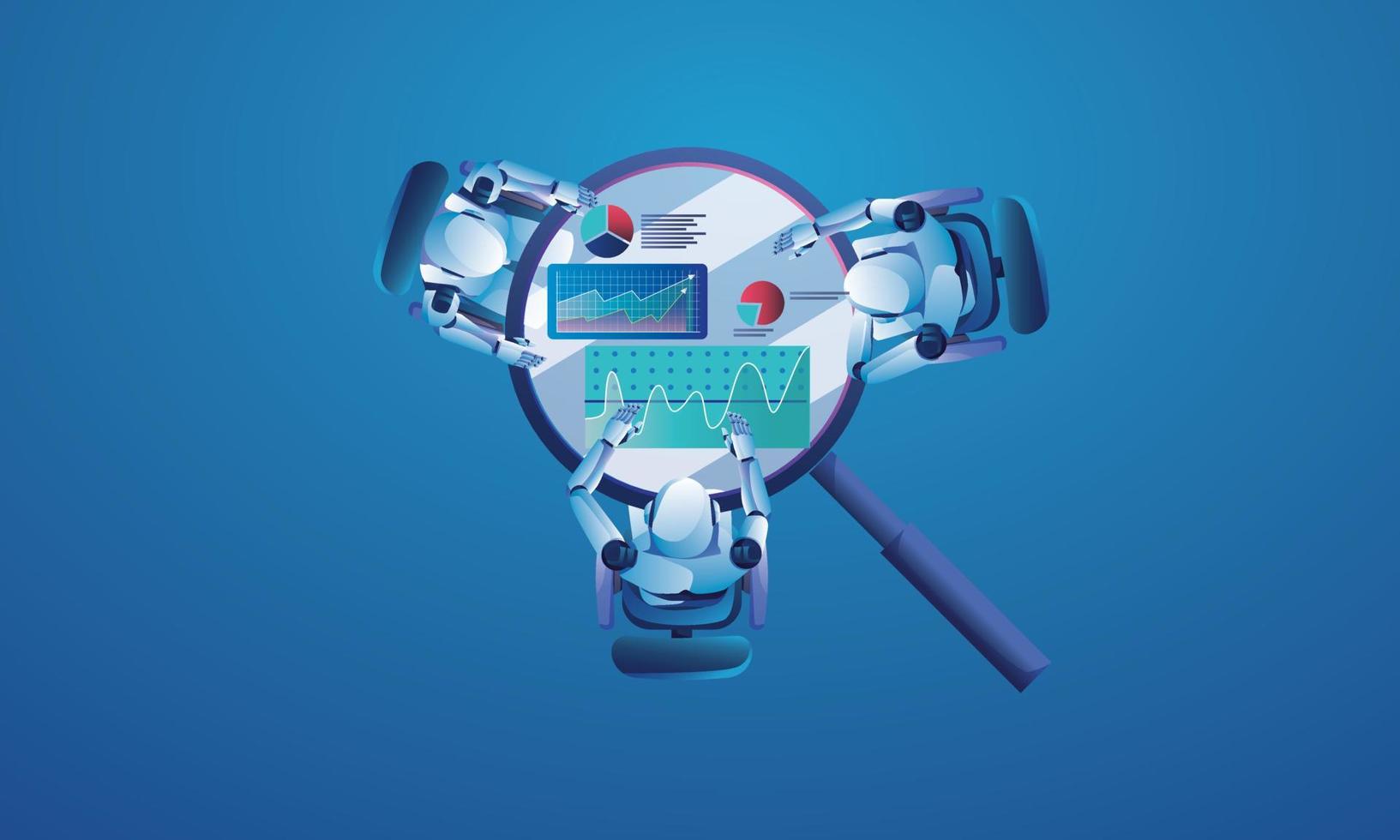 The system research and development team is analyzing consumer data using AI to make it more accurate and faster. Used for marketing promotion, virtual reality vector illustration Flat design