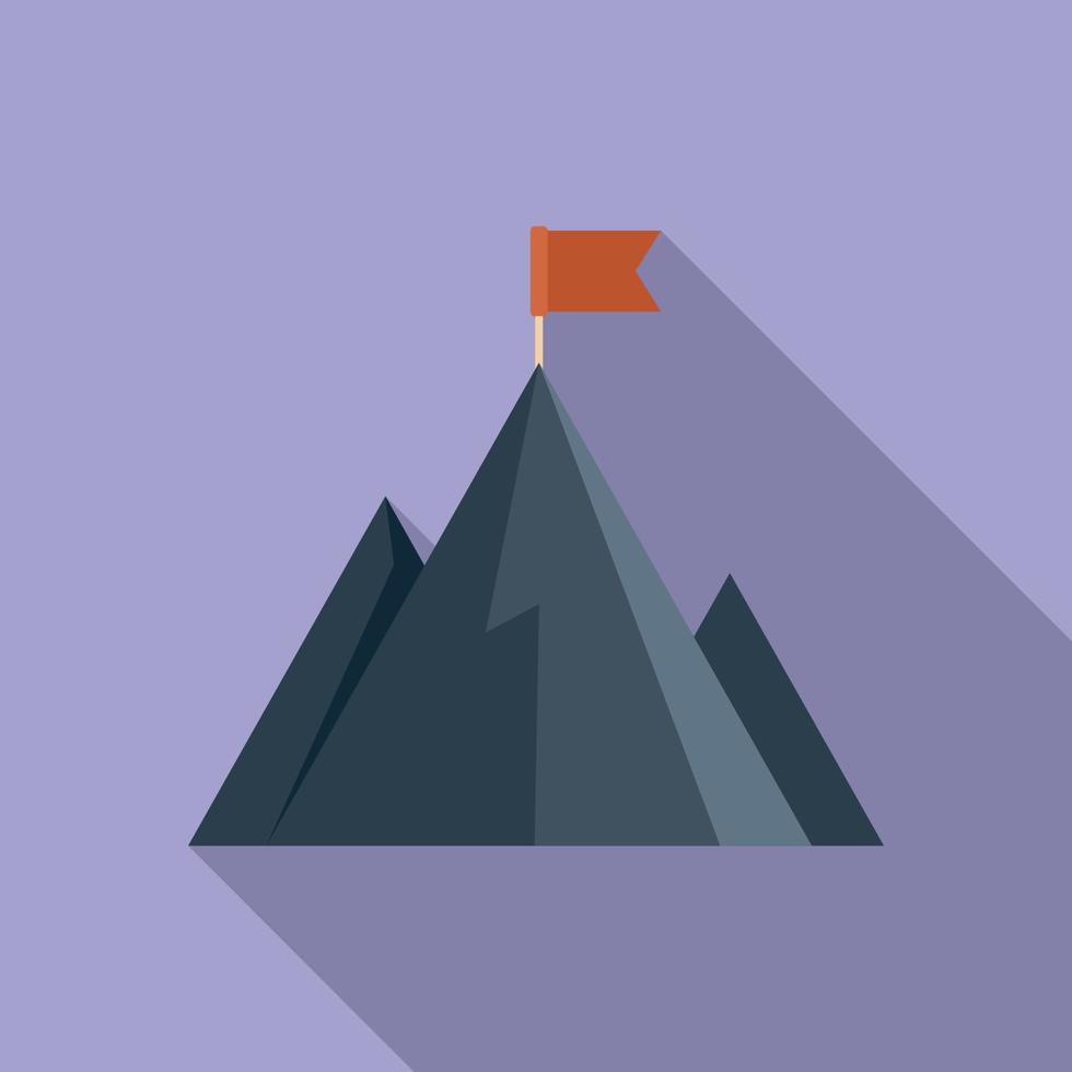 Challenge flag on mountain icon flat vector. Top career vector