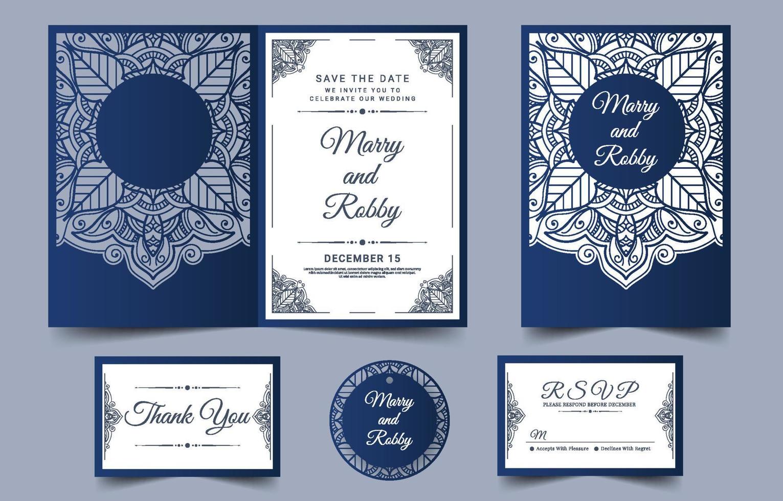 plantilla de invitación de boda cortada con láser vector