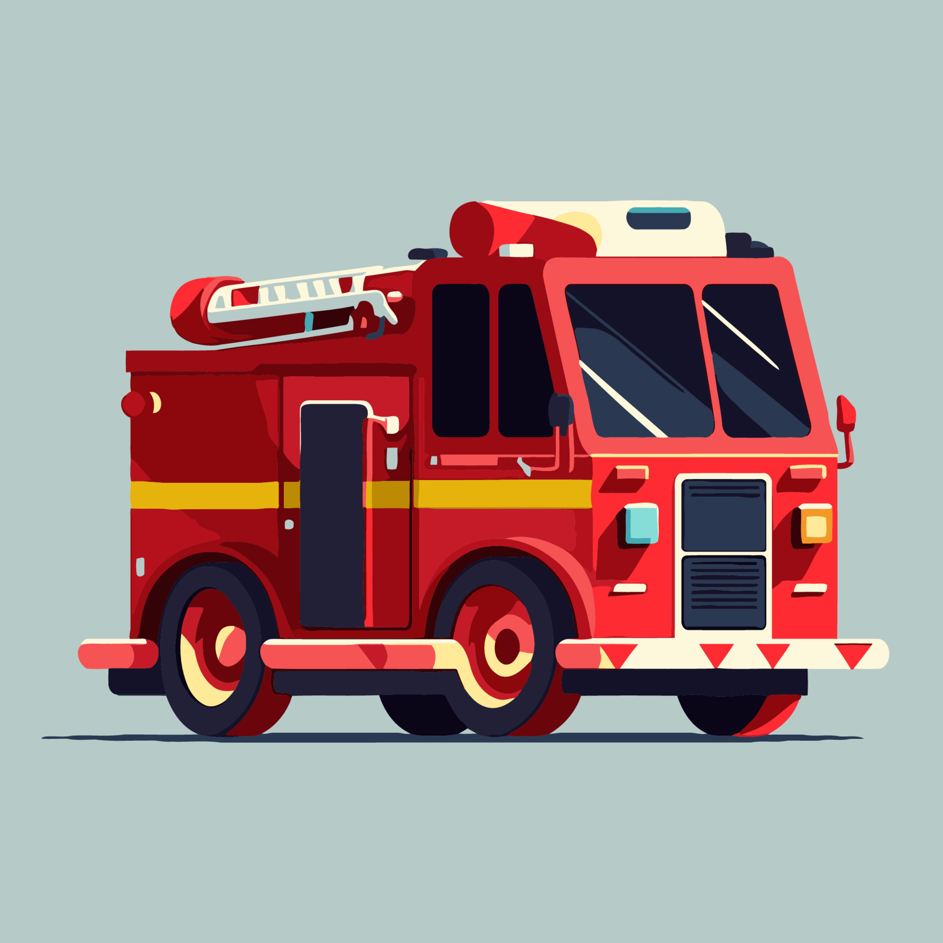 Fire Truck Cartoon Fire Engine Or Fire Truck Flat Color Cartoon Illustration Vector