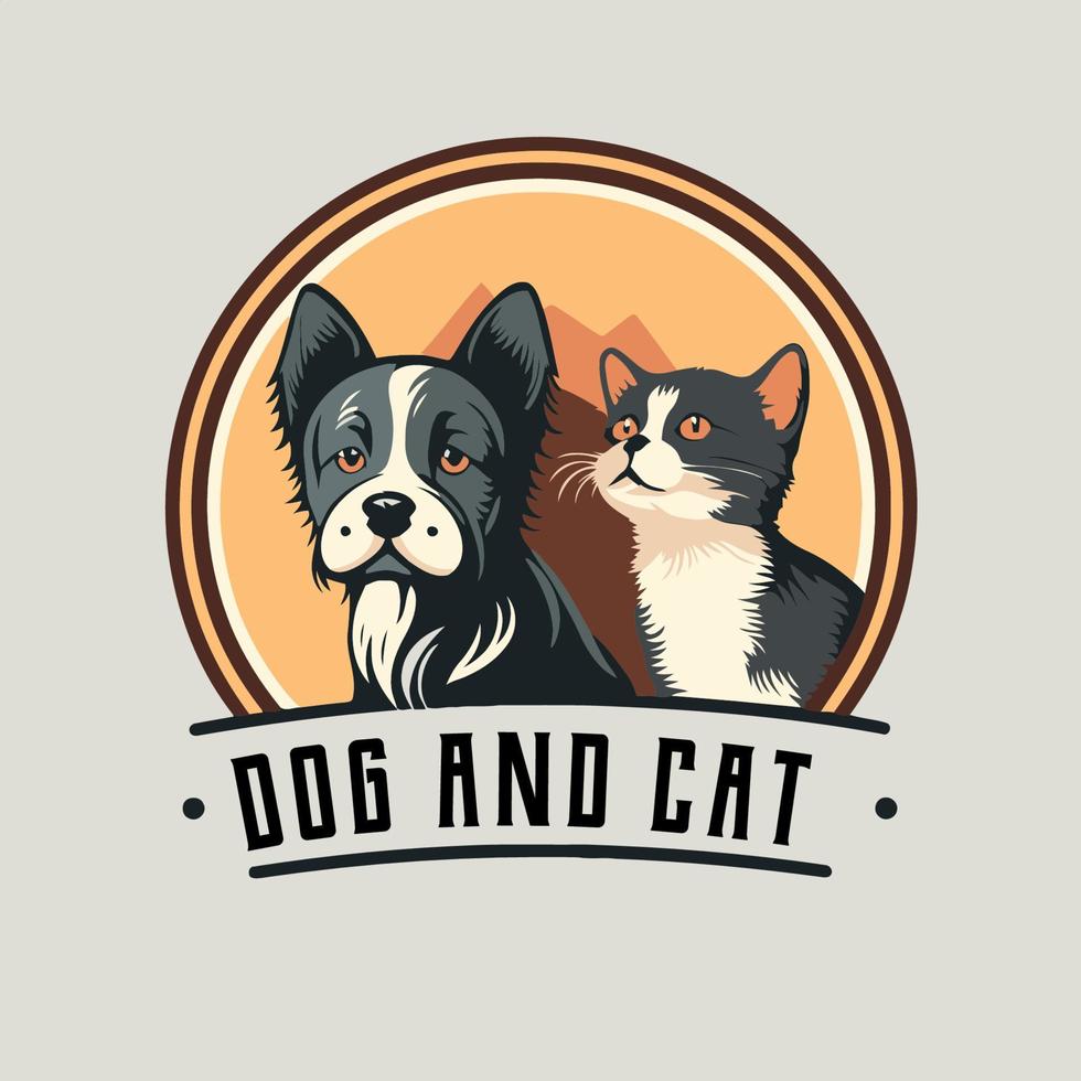 gato y perro personajes logo mascota dibujos animados estilo vector ilustración