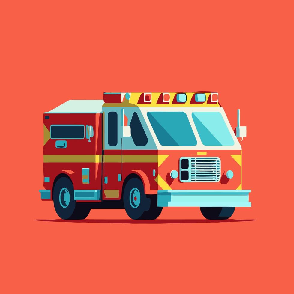 Fire engine or Fire truck vector flat color cartoon illustration