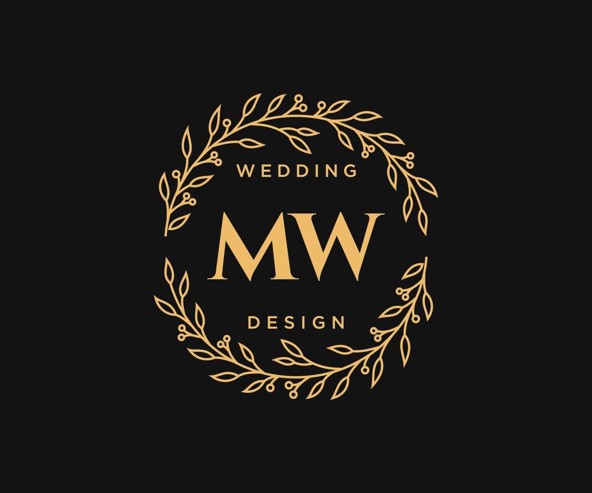 MW Initials letter Wedding monogram logos collection, hand drawn modern minimalistic and floral templates for Invitation cards, Save the Date, elegant identity for restaurant, boutique, cafe in vector
