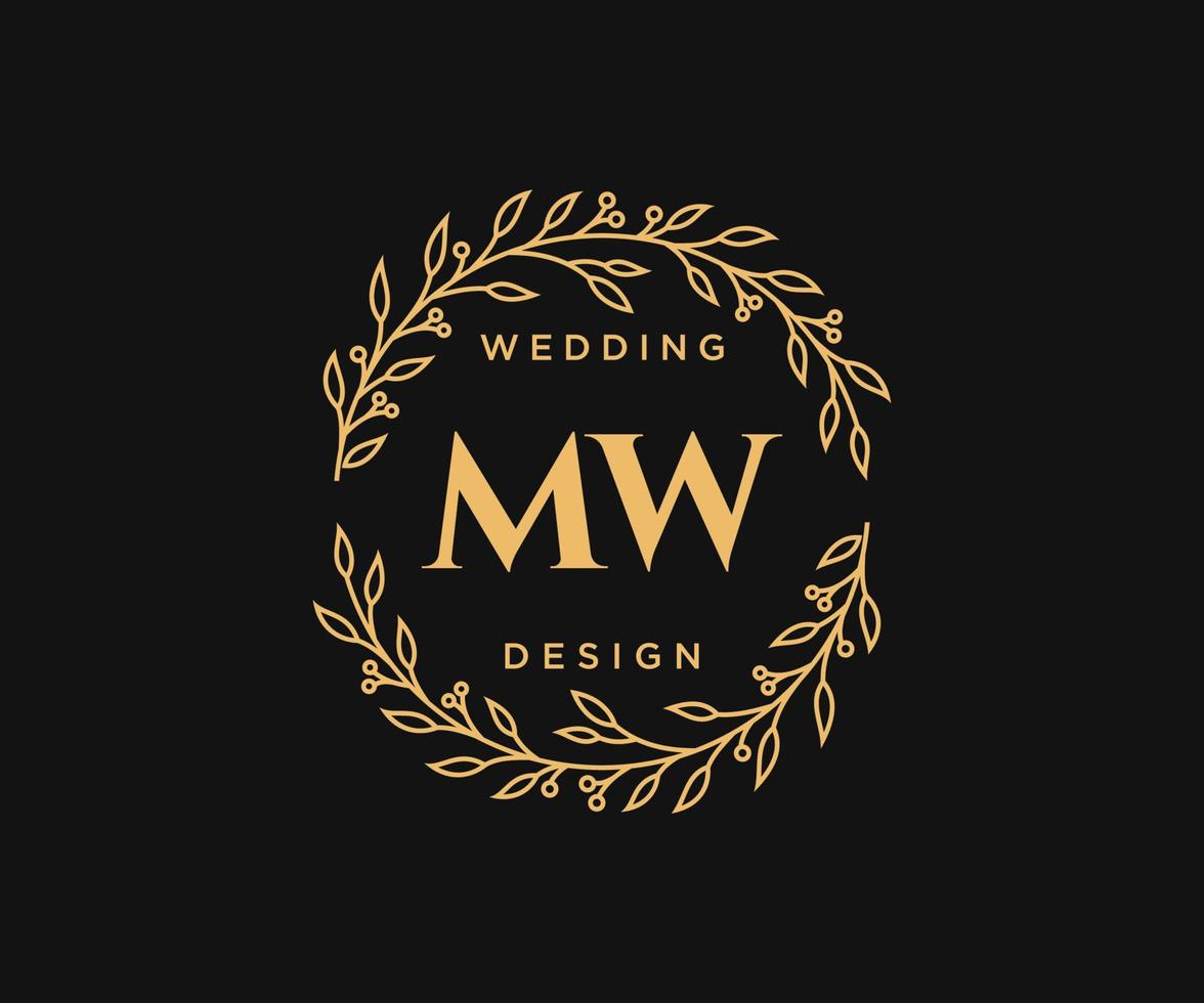 colección de logotipos de monogramas de boda con letras iniciales de mw, plantillas florales y minimalistas modernas dibujadas a mano para tarjetas de invitación, guardar la fecha, identidad elegante para restaurante, boutique, café en vector