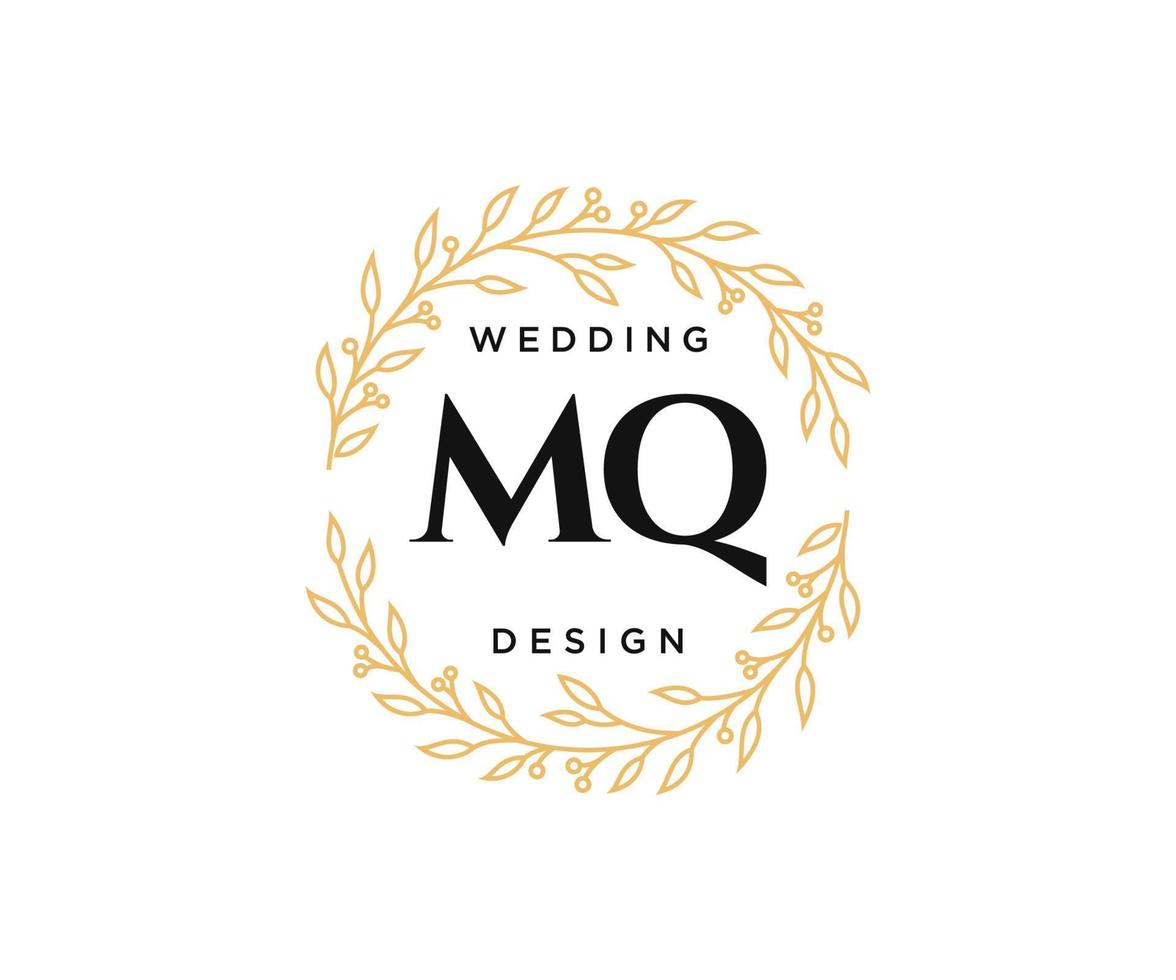 colección de logotipos de monograma de boda con letras iniciales mq, plantillas florales y minimalistas modernas dibujadas a mano para tarjetas de invitación, guardar la fecha, identidad elegante para restaurante, boutique, café en vector