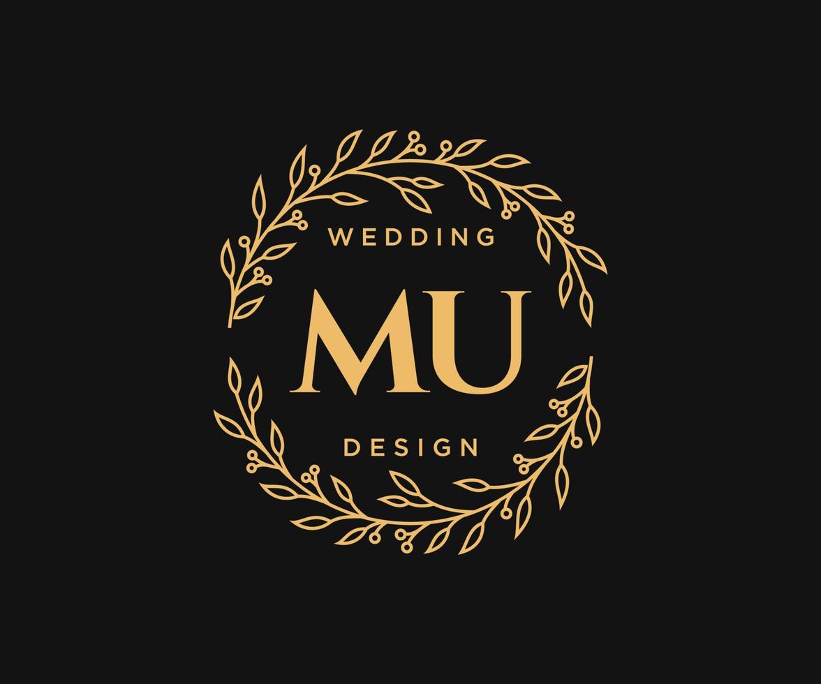 MU Initials letter Wedding monogram logos collection, hand drawn modern minimalistic and floral templates for Invitation cards, Save the Date, elegant identity for restaurant, boutique, cafe in vector