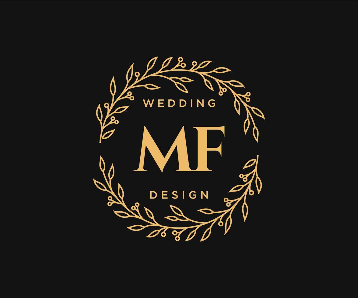 Colección de logotipos de monograma de boda con letras iniciales mf, plantillas florales y minimalistas modernas dibujadas a mano para tarjetas de invitación, guardar la fecha, identidad elegante para restaurante, boutique, café en vector